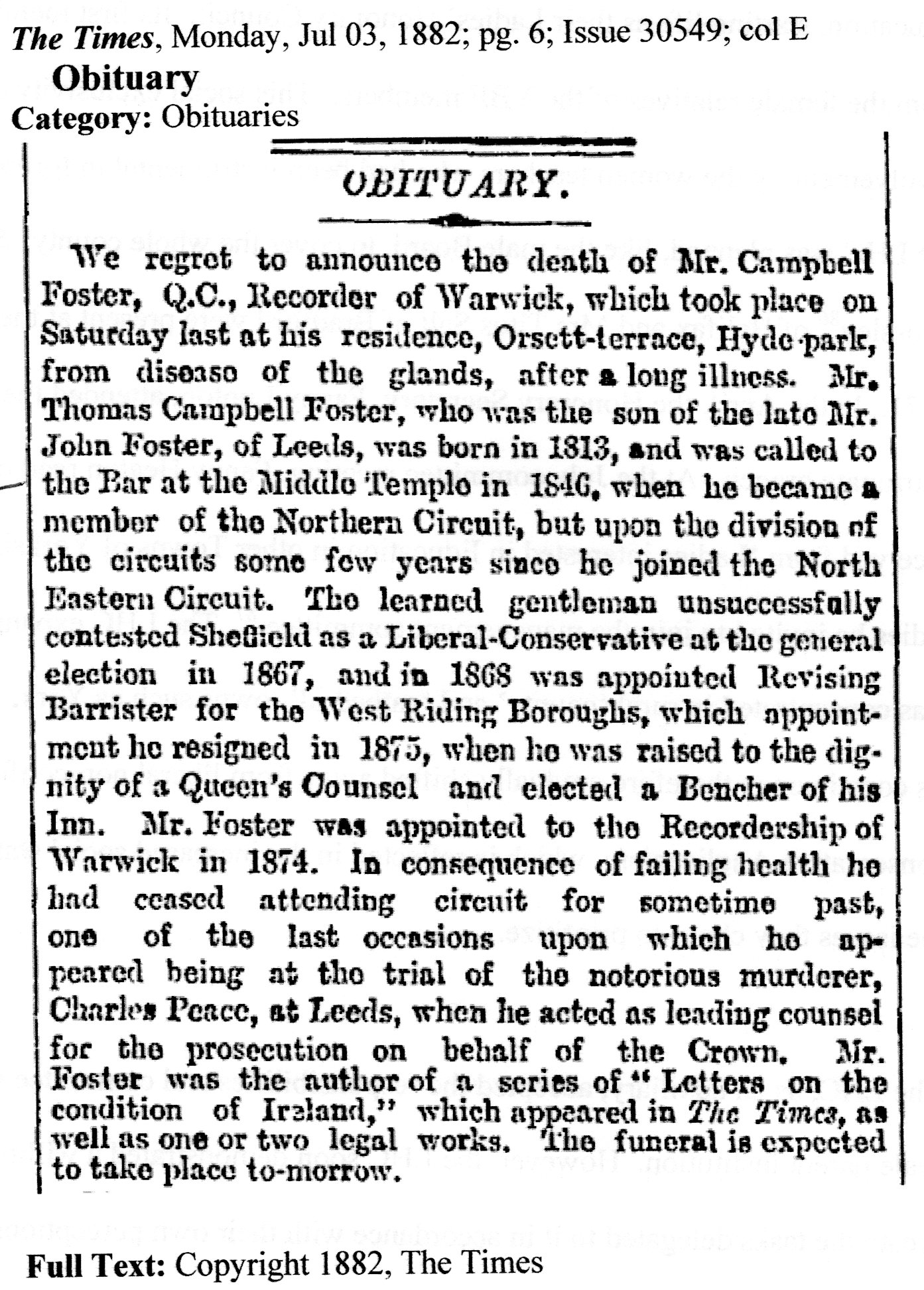 Campbell Foster Obituary